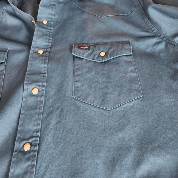Wrangler Men's Pearl Snap Long Sleeve Button Up Western Shirt X-Large Blue - Picture 3 of 9